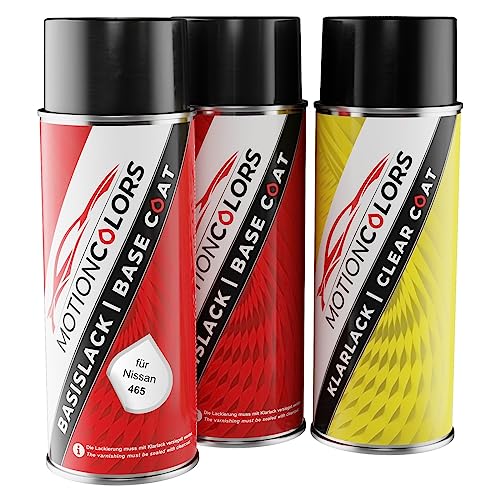 MOTIONCOLORS Bright Red/Bahiarot 465 für Nissan Autolack Sprühdosen Set Grundlack Basislack Klarlack Spraydose 400ml von MOTIONCOLORS