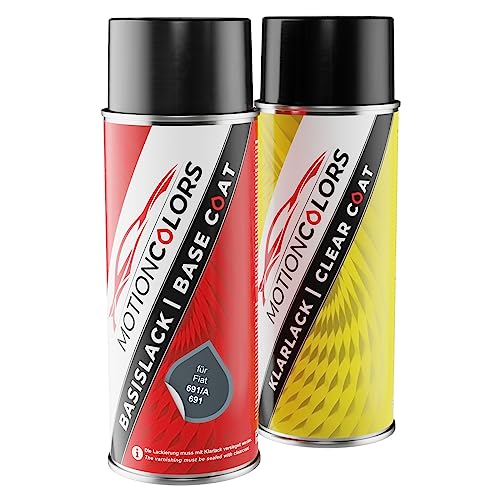 MOTIONCOLORS Grigio Ferro Metallic/Fer Grau Metallic 691/A / 691 für Fiat Autolack Sprühdosen Set Basislack Klarlack Spraydose 400ml von MOTIONCOLORS