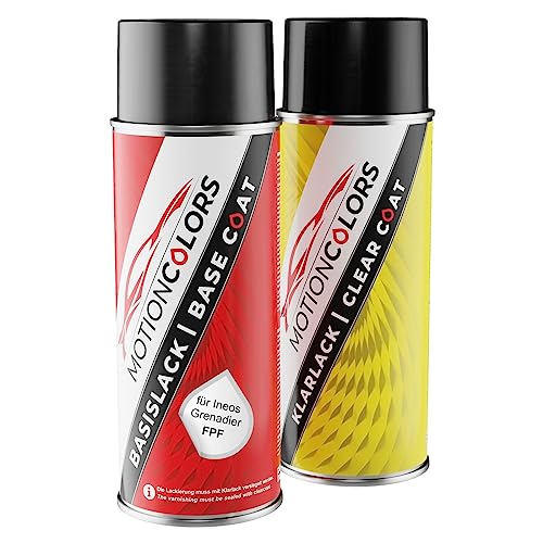 MOTIONCOLORS Inky Black FPF für Ineos Grenadier Autolack Sprühdosen Set Basislack Klarlack Spraydose 400ml von MOTIONCOLORS