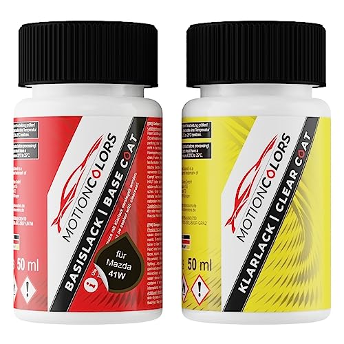 MOTIONCOLORS Jet Black Mica/Onyxschwarz Metallic 41W für Mazda Autolack Lackstift Set Basislack und Klarlack je 50ml von MOTIONCOLORS