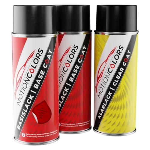 MOTIONCOLORS Kings Red Metallic LC3J / P8 für Volkswagen/VW Autolack Sprühdosen Set Grundlack Basislack Klarlack Spraydose 400ml von MOTIONCOLORS