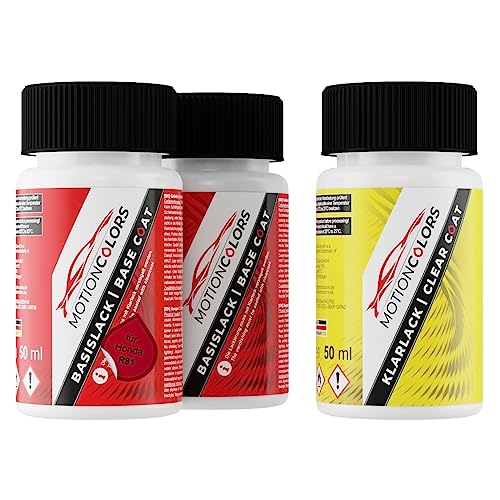 MOTIONCOLORS Milano Red/Rouge Milano R81 für Honda Autolack Lackstift Set Grundlack Basislack Klarlack je 50ml von MOTIONCOLORS