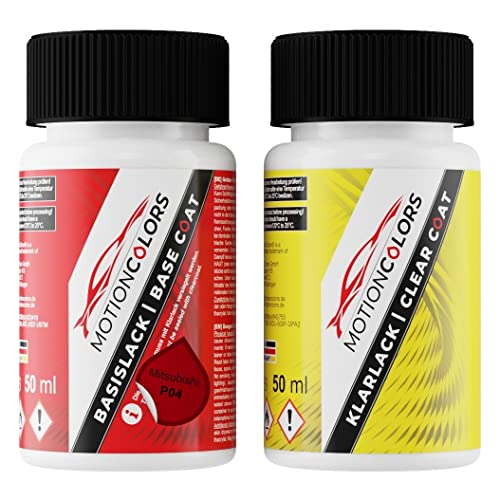 MOTIONCOLORS New Red/Amazon Rot P04 für Mitsubishi Autolack Lackstift Set Basislack und Klarlack je 50ml von MOTIONCOLORS