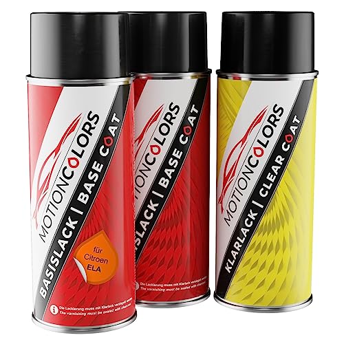 MOTIONCOLORS Orange Pulse Nacre Metallic/Karamell-Braun Pearl Metallic ELA für Citroen Autolack Sprühdosen Set Grundlack Basislack Klarlack Spraydose 400ml von MOTIONCOLORS