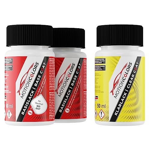 MOTIONCOLORS Pull Me Over Red 4 / Absolute Red 50S / GG7 für Vauxhall Autolack Lackstift Set Grundlack Basislack Klarlack je 50ml von MOTIONCOLORS
