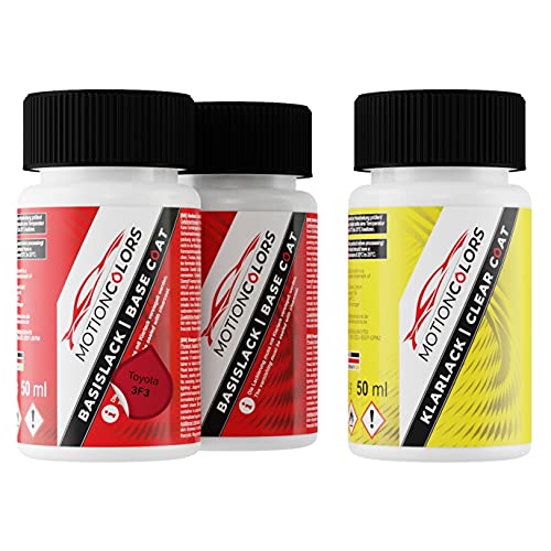 MOTIONCOLORS Red 3F3 für Toyota Autolack Lackstift Set Grundlack Basislack Klarlack je 50ml von MOTIONCOLORS