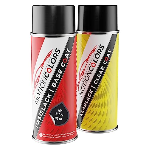 MOTIONCOLORS Schwarz Metallic 9510 für MAN Autolack Sprühdosen Set Basislack Klarlack Spraydose 400ml von MOTIONCOLORS