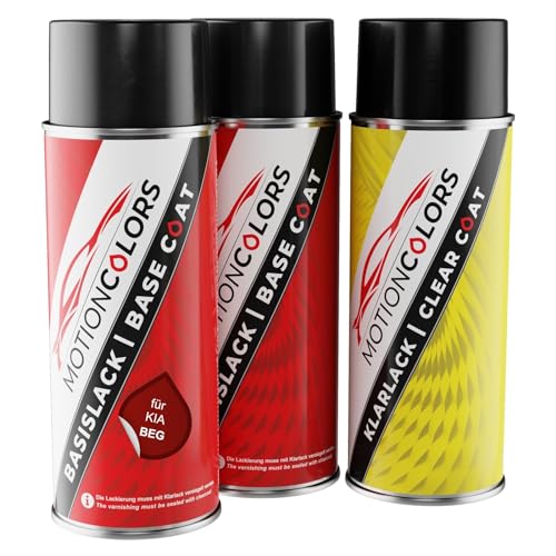 MOTIONCOLORS Signal Red Metallic/Signalrot Metallic BEG für KIA Autolack Sprühdosen Set Grundlack Basislack Klarlack Spraydose 400ml von MOTIONCOLORS