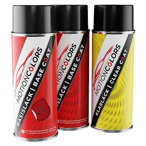 MOTIONCOLORS Soul Red Crystal Metallic/Magmarot Metallic 46V für Mazda Autolack Sprühdosen Set Grundlack Basislack Klarlack Spraydose 400ml von MOTIONCOLORS