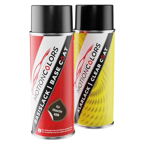 MOTIONCOLORS Titanium Flash Mica/Obsidiangrau Metallic 42S für Mazda Autolack Sprühdosen Set Basislack Klarlack Spraydose 400ml von MOTIONCOLORS