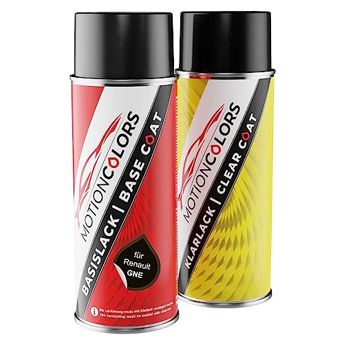 MOTIONCOLORS Noir Etoile Nacre/Black-Pearl-Schwarz GNE für Renault Autolack Sprühdosen Set Basislack Klarlack Spraydose 400ml von MOTIONCOLORS