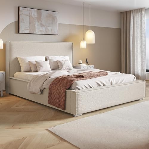 MOTIVENA Arizona Polsterbett 180x200 mit Bettkasten, Bett 180x200 mit Stauraum, Bett Kopfteil Boucle, Matratze H3, Bett Boucle, Polsterbett 180x200 Beige MOTIVENA Arizona Polsterbett 180x200 mit Bettkasten, Bett 180x200 mit Stauraum, Bett Kopfteil Boucle, Matratze H3, Bett Boucle, Polsterbett 180x200 Beige von MOTIVENA