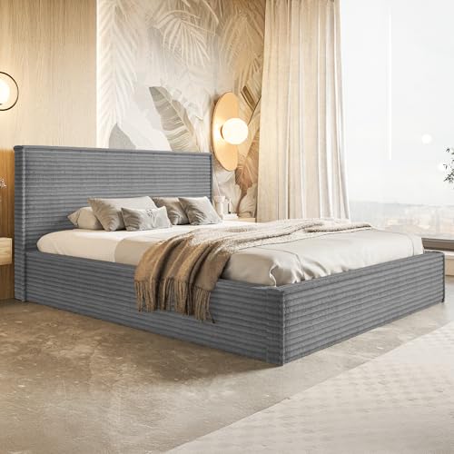 MOTIVENA Boho Polsterbett 120x200 mit Bettkasten, mit Stauraum, Bett Kopfteil Cord, Matratze H3/H4, Bett Cord, Grau Anthrazit MOTIVENA Boho Polsterbett 120x200 mit Bettkasten, mit Stauraum, Bett Kopfteil Cord, Matratze H3/H4, Bett Cord, Grau Anthrazit von MOTIVENA