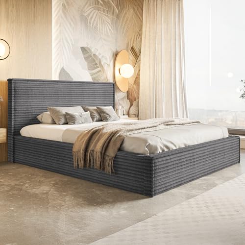 MOTIVENA Boho Polsterbett 120x200 mit Bettkasten, mit Stauraum, Bett Kopfteil Cord, Matratze H3/H4, Bett Cord, Grau Anthrazit MOTIVENA Boho Polsterbett 120x200 mit Bettkasten, mit Stauraum, Bett Kopfteil Cord, Matratze H3/H4, Bett Cord, Grau Anthrazit von MOTIVENA