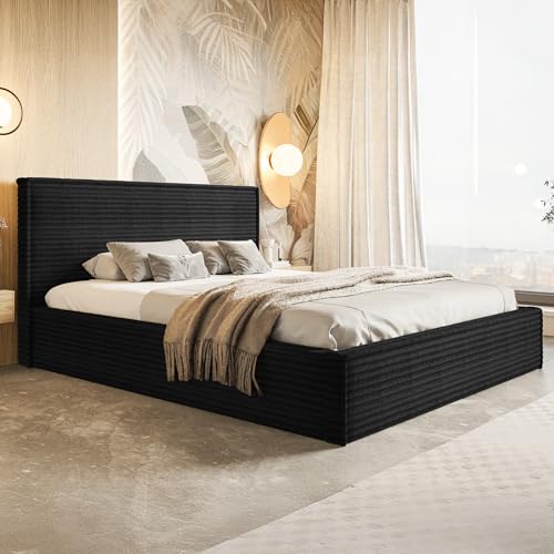 MOTIVENA Boho Polsterbett 180x200 mit Bettkasten, mit Stauraum, Bett Kopfteil Cord, Matratze H3/H3, Bett Cord, Schwarz MOTIVENA Boho Polsterbett 180x200 mit Bettkasten, mit Stauraum, Bett Kopfteil Cord, Matratze H3/H3, Bett Cord, Schwarz von MOTIVENA