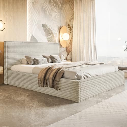 MOTIVENA Boho Polsterbett 180x200 mit Bettkasten, mit Stauraum, Bett Kopfteil Cord, ohne Matratze, Bett Cord, Beige MOTIVENA Boho Polsterbett 180x200 mit Bettkasten, mit Stauraum, Bett Kopfteil Cord, ohne Matratze, Bett Cord, Beige von MOTIVENA