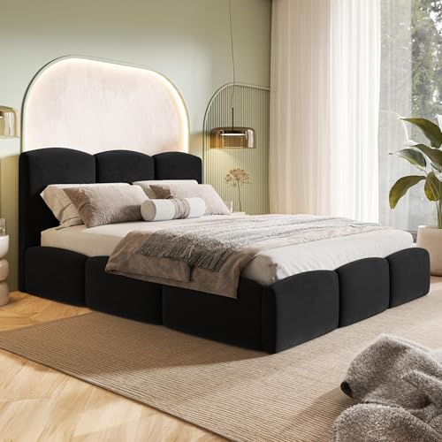 MOTIVENA Cloud Bubble Bett 180x200, Polsterbett 180x200, mit Bettkasten, mit Stauraum, mit Lattenrost, mit Kopfteil, ohne Matratze, Bett Samt, Schwarz MOTIVENA Cloud Bubble Bett 180x200, Polsterbett 180x200, mit Bettkasten, mit Stauraum, mit Lattenrost, mit Kopfteil, ohne Matratze, Bett Samt, Schwarz von MOTIVENA