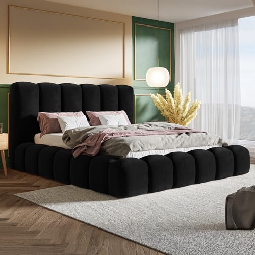 MOTIVENA Crudo Bubble Polsterbett 120x200 mit Bettkasten, mit Stauraum, mit Kopfteil, Matratze H2/H3, Bett Samt, Bett 120x200 Schwarz von MOTIVENA