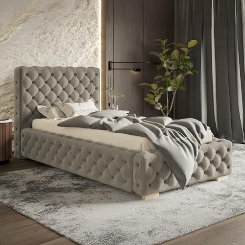MOTIVENA Dianna Chesterfield Bett 90x200, Polsterbett 90x200, mit Bettkasten, mit Stauraum, mit Lattenrost, mit Kopfteil, ohne Matratze, Bett Samt, Beige MOTIVENA Dianna Chesterfield Bett 90x200, Polsterbett 90x200, mit Bettkasten, mit Stauraum, mit Lattenrost, mit Kopfteil, ohne Matratze, Bett Samt, Beige von MOTIVENA