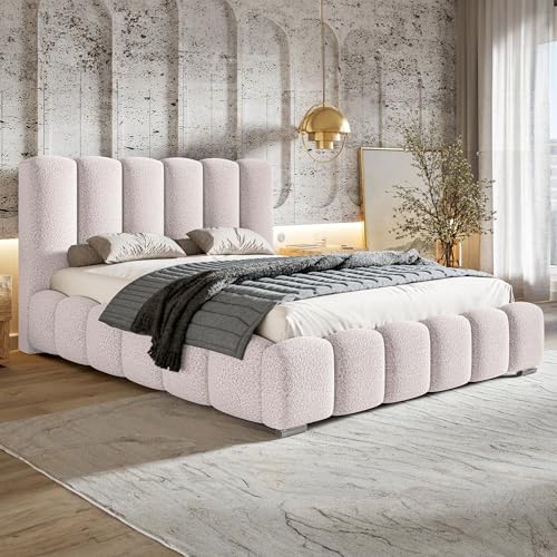 MOTIVENA Grand Bubble Bett 180x200, Polsterbett 180x200 Boucle, mit Bettkasten, mit Stauraum, mit Lattenrost, mit Kopfteil, ohne Matratze, Rosa von MOTIVENA