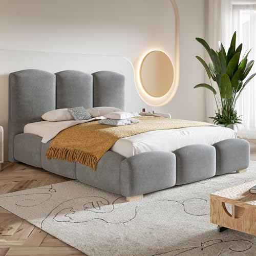 MOTIVENA Hilton Bubble Bett 200x200, Polsterbett 200x200, mit Bettkasten, mit Stauraum, mit Lattenrost, mit Kopfteil, Matratze H3, Bett Samt, Grau Hellgrau MOTIVENA Hilton Bubble Bett 200x200, Polsterbett 200x200, mit Bettkasten, mit Stauraum, mit Lattenrost, mit Kopfteil, Matratze H3, Bett Samt, Grau Hellgrau von MOTIVENA