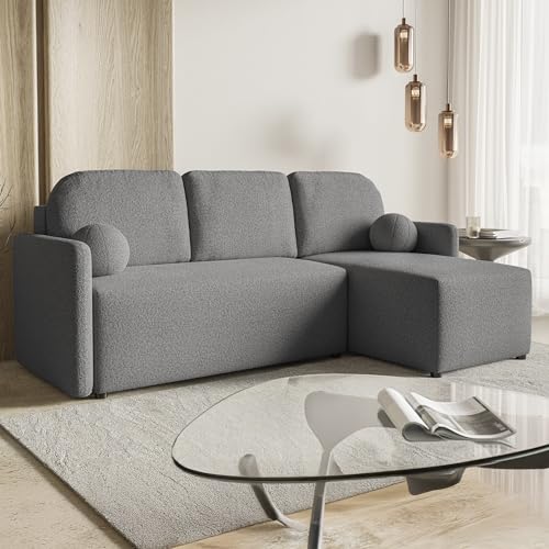 MOTIVENA Madera Ecksofa mit Schlaffunktion und Bettkasten, Sofa L Form, Eckcouch mit Schlaffunktion, Sofa 3 Sitzer, Schlafsofa mit Bettkasten, L Couch, Cloud Couch L Form, Boucle Sofa Grau Anthrazit von MOTIVENA