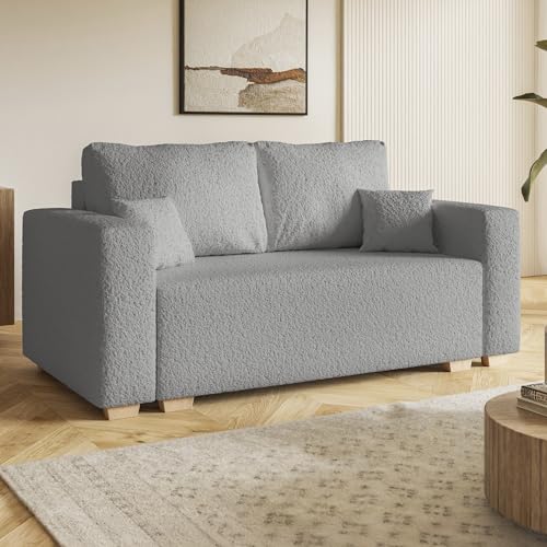 MOTIVENA Viego 2 Sitzer Sofa mit Schlaffunktion, Schlafsofa 160 cm Breit, Sofa 2 Sitzer, 2er Sofa, Sofa Klein, Keine Couch, Schlafsofa 2 Sitzer, Bonellfederkern (H4), Boucle Sofa Grau (Hellgrau) von MOTIVENA