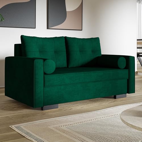 MOTIVENA Viena 2 Sitzer Sofa mit Schlaffunktion, Schlafsofa 160 cm Breit, Sofa 2 Sitzer, 2er Sofa, Sofa Klein, Keine Couch, Schlafsofa 2 Sitzer, Bonellfederkern (H4), Samt Sofa Grün (Dunkelgrün) von MOTIVENA