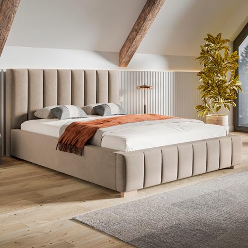 MOTIVENA Vigo Bett 200x200, Polsterbett 200x200, mit Bettkasten, mit Stauraum, mit Lattenrost, mit Kopfteil, ohne Matratze, Samt, Beige MOTIVENA Vigo Bett 200x200, Polsterbett 200x200, mit Bettkasten, mit Stauraum, mit Lattenrost, mit Kopfteil, ohne Matratze, Samt, Beige von MOTIVENA