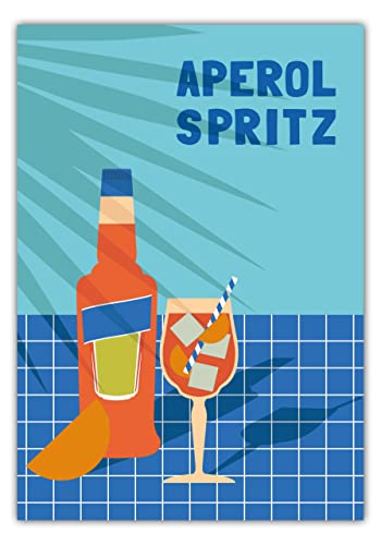 MOTIVISSO Poster Aperol Spritz am Pool - La Dolce Vita Collection (Blau) 21 cm x 30 cm von MOTIVISSO