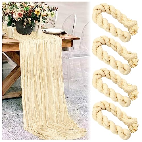 MOTONG 4er-Set Käsetuch Tischläufer 90x300cm Beige Boho Musselin Dekostoff für Hochzeit, Party & Geburtstag von MOTONG
