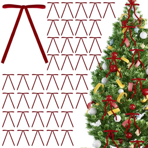 MOTONG 40 Stück Knallrot Weihnachts Schmetterlingsknoten Deko Schleifen Weihnachten Glitzer Weihnachtsbaum Schleifen Weihnachtsbaumschmuck für Familienfeiern Party Dekoration von MOTONG