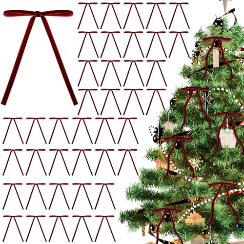 MOTONG 40 Stück Weinrot Weihnachts Schmetterlingsknoten Deko Schleifen Weihnachten Glitzer Weihnachtsbaum Schleifen Weihnachtsbaumschmuck für Familienfeiern Party Dekoration von MOTONG