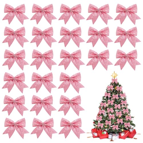 MOTONG Weihnachtsbaum Deko Schleifen Weihnachten Glitzer Weihnachtsbaum Schleifen Weihnachtsbaumschmuck für Familienfeiern Party Dekoration (Rosa) von MOTONG