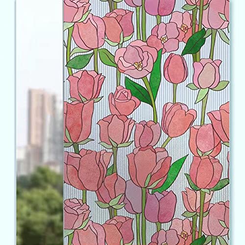 3D Dekorative Blume Fensterfolie Privatsphäre Statische Haftung, Buntglasfolie Abnehmbarer Glas Fensteraufkleber Wärmeisolierung Vinyl Fensterfolie von MOTT 50
