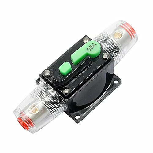 Auto Leistungsschalter,DC 12-48V Wasserdichter Inline Auto Leistungsschalter,Leistungsschutzschalter Auto,Manuellen Reset Schalter Car Audio Sicherung für Car Audio Solar Inverter Systemschutz(50A) von MOTTDAM