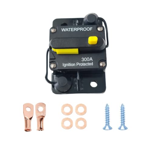 Auto Schutzschalter,30-300A Kfz Sicherungshalter,DC 12-48V Wasserdichte Leistungsschalter mit Manuellem Reset, Auto Leistungsschalte mit Kabelschuhe Kupferscheiben für Auto Boot Motor (300A Gelb) von MOTTDAM
