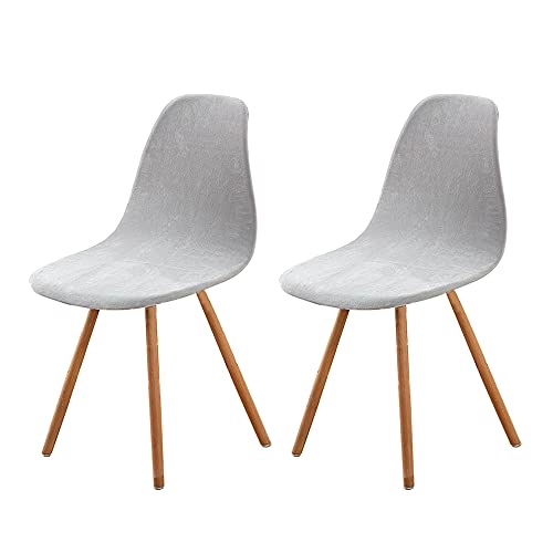 Schalenstuhl Bezug,Velvet Stretch Stuhlhussen 2er Set,Moderne Stuhlbezug Abnehmbar Waschbar Spannbezug Chair Cover für Esszimmerstühle Schwingstuhl Hochzeit Büro Bankette Partys Deko Hellgrau von MOTTDAM