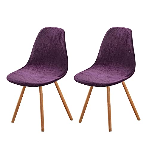 Schalenstuhl Bezug,Velvet Stretch Stuhlhussen 2er Set,Moderne Stuhlbezug Abnehmbar Waschbar Spannbezug Chair Cover für Esszimmerstühle Schwingstuhl Hochzeit Büro Bankette Partys Deko Lila von MOTTDAM