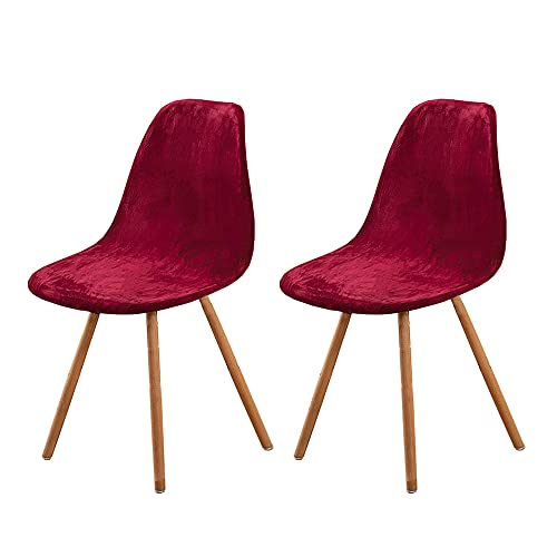 Schalenstuhl Bezug,Velvet Stretch Stuhlhussen 2er Set,Moderne Stuhlbezug Abnehmbar Waschbar Spannbezug Chair Cover für Esszimmerstühle Schwingstuhl Hochzeit Büro Bankette Partys Deko Weinrot von MOTTDAM