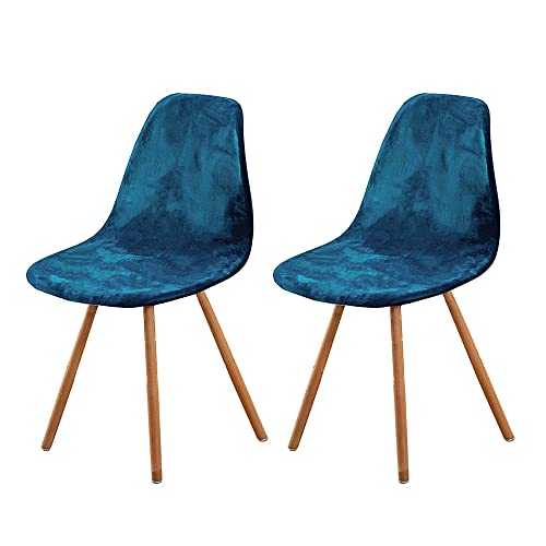 Schalenstuhl Bezug,Velvet Stretch Stuhlhussen 2er Set,Moderne Stuhlbezug Abnehmbar Waschbar Spannbezug Chair Cover für Esszimmerstühle Schwingstuhl Hochzeit Büro Bankette Partys Deko blau von MOTTDAM