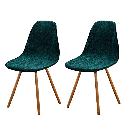 Schalenstuhl Bezug,Velvet Stretch Stuhlhussen 2er Set,Moderne Stuhlbezug Abnehmbar Waschbar Spannbezug Chair Cover für Esszimmerstühle Schwingstuhl Hochzeit Büro Bankette Partys Deko grün von MOTTDAM