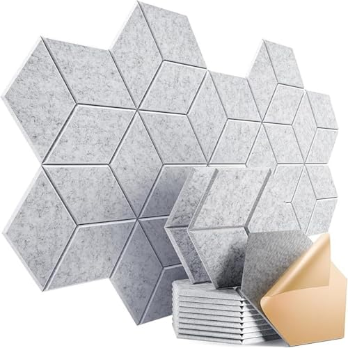 12 x große sechseckige Filzbinder, Korkplatten für Wände, selbstklebende Filztafel, schalldicht, Wand-Organizer, DIY-Pinnwand für Zuhause, Büro (Hellgrau) von MOTTK