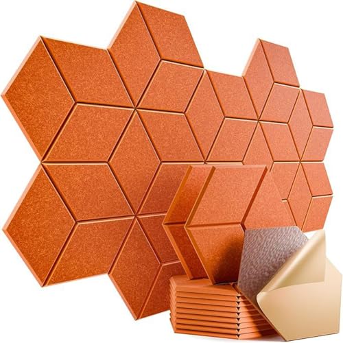 12 x große sechseckige Filzbinder, Korkplatten für Wände, selbstklebende Filztafel, schalldicht, Wand-Organizer, DIY-Pinnwand für Zuhause, Büro (Orange) von MOTTK