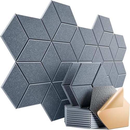 12 x große sechseckige Filzbinder, Korkplatten für Wände, selbstklebende Filztafel, schalldicht, Wand-Organizer, DIY-Pinnwand für Zuhause, Büro (dunkelgrau) von MOTTK