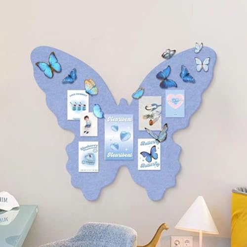 3D-Schmetterlingspinnwand aus Filz, 40 x 48 cm, dekorative Pinnwand für Wände, selbstklebend, rahmenlos, zum Einfügen von Notizen, Fotos, Zeitplänen (blau) von MOTTK