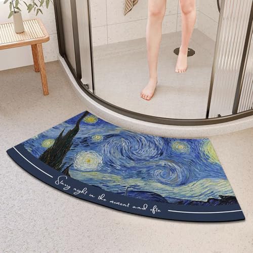 Gebogene Badematte, weiche saugfähige Badematte für runde Dusche, lüfterförmige schnell trocknende waschbare Badezimmerteppiche für Schlafzimmer Küche Hotel (blau, 40 x 75 cm) von MOTTK