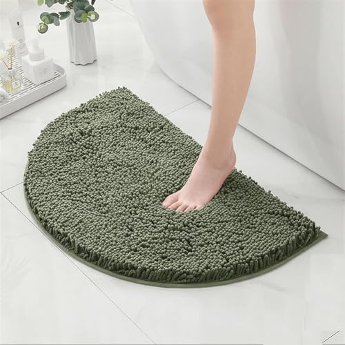 Halbrunde Badematte, rutschfest, dickes Chenille, wasserabsorbierend, Badezimmerteppich, Plüsch, waschbar, Eingangsbereich, Teppich für Waschbecken, Küche, Schlafzimmer, Dusche (Olivgrün, 40 x 60 cm) von MOTTK