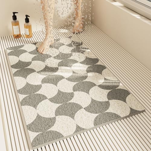 Rutschfeste Badematten für Innendusche, weich strukturierte Luffa-PVC-Badematte, Anti-Schimmel-Drainage-Bodenmatte, extra groß, waschbar, Massage für Duschraum (Grau, 80 x 120 cm) von MOTTK