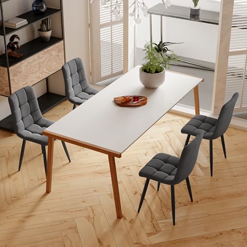 Esszimmerstuhl im 4er Set Essstühle Samtbezug Polsterstuhl Stühle mit Metallbeinen Polsterstuhl Design Stuhl mit Rückenlehne Gestell aus Metall für Esszimmer (Leinendunkelgrau) von MOTUZP